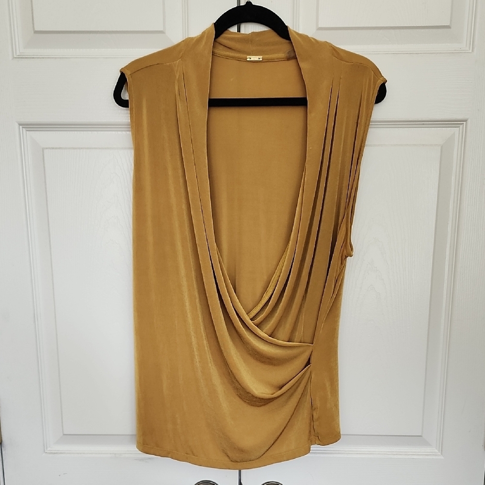 Elegant Gold Drape Neck Women's Top